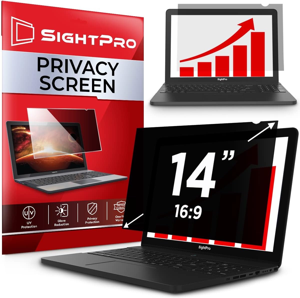 14 Inch 16:9 Laptop Privacy Screen Filter - Anti-Glare Protector and Privacy Shi