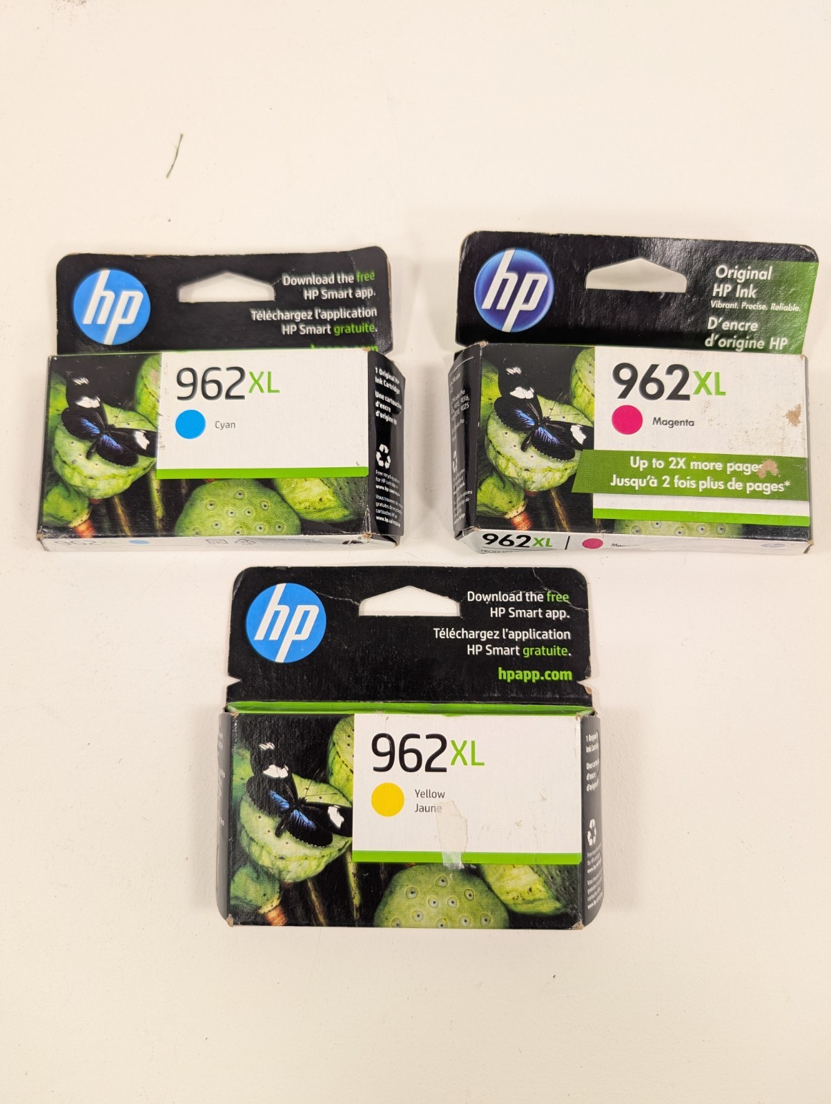 Lot of 3 Genuine HP 962XL Yellow Magenta Cyan Color Original Exp 2023. 2024