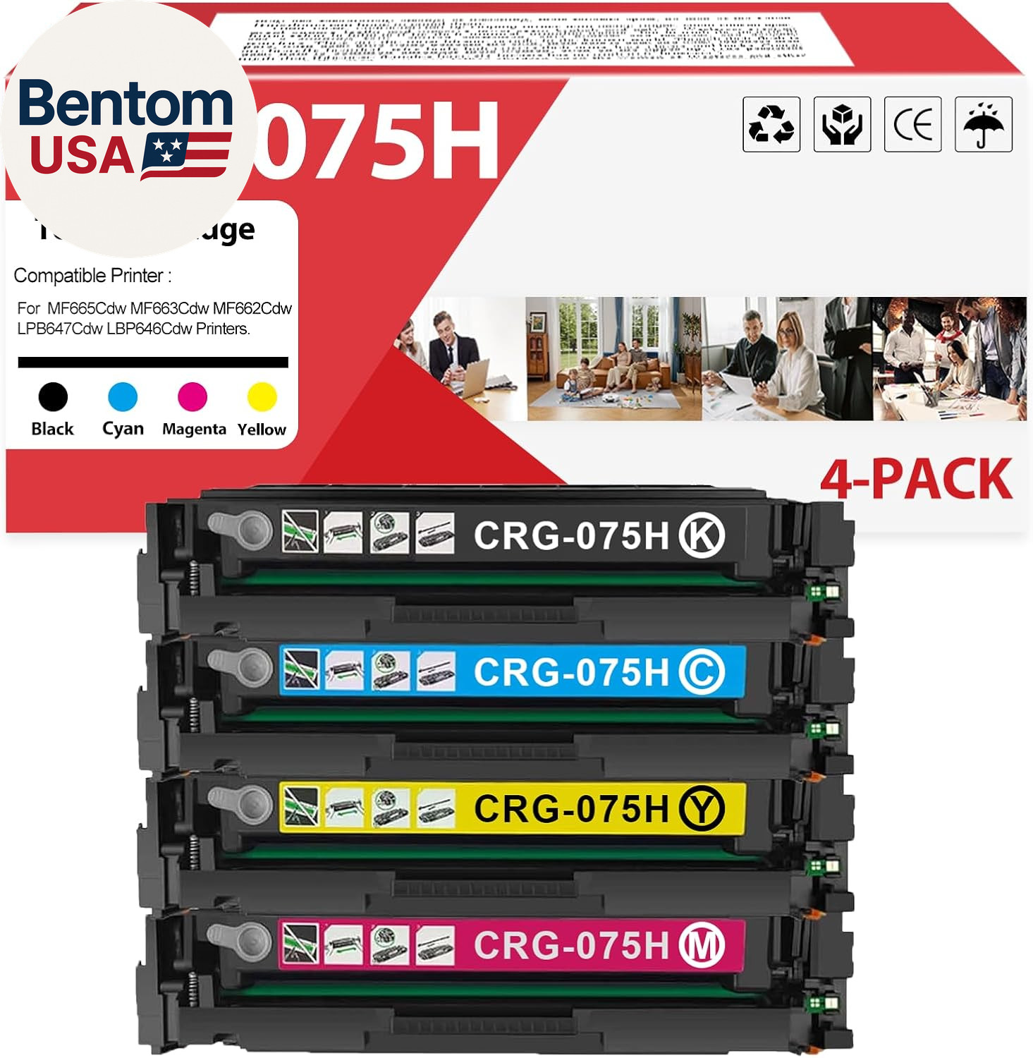 4 Pack 075H CRG075H CRG-075H CRG075H Toner Cartridge Replacement for Canon 075H