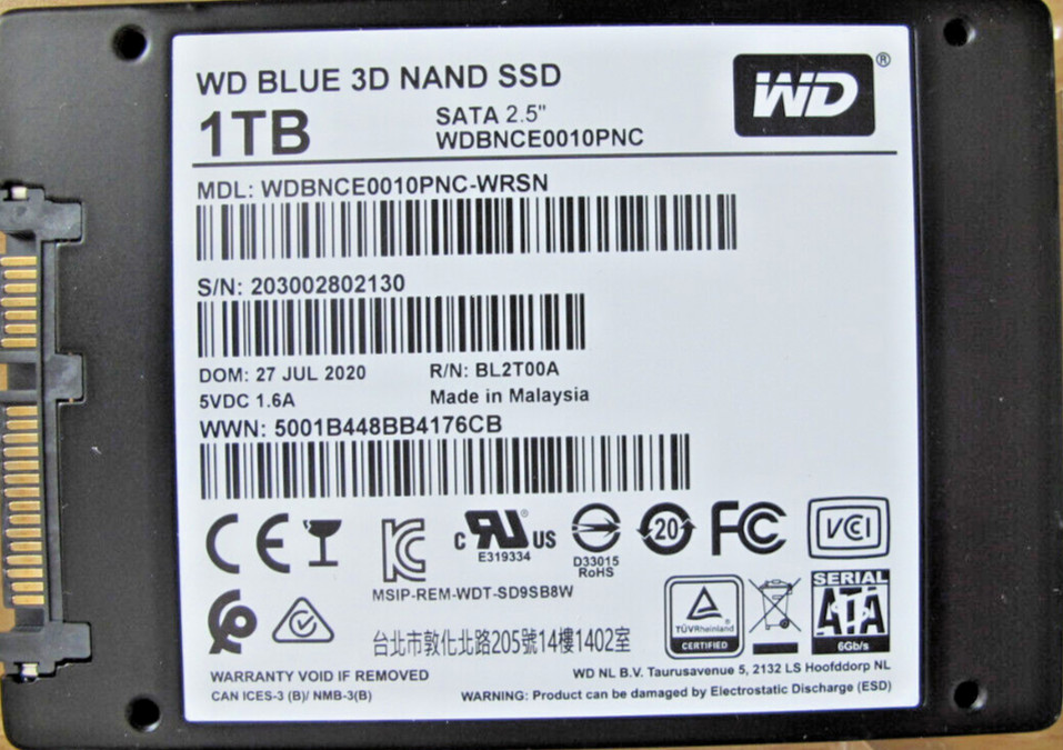 WD Blue 1TB 3D NAND SATA III 2.5" Internal SSD WDBNCE0010PNC Solid State Tested