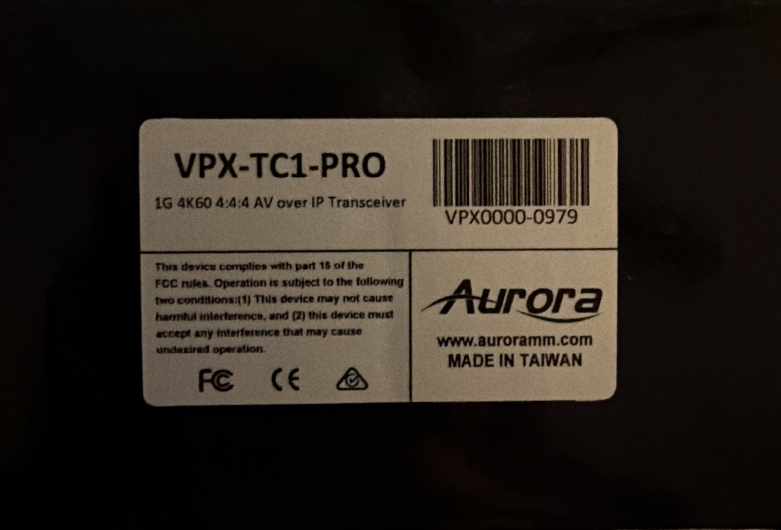 Aurora Multimedia VPX-TC1-PRO 1G 4K60 4:4:4 AV over IP Transceiver