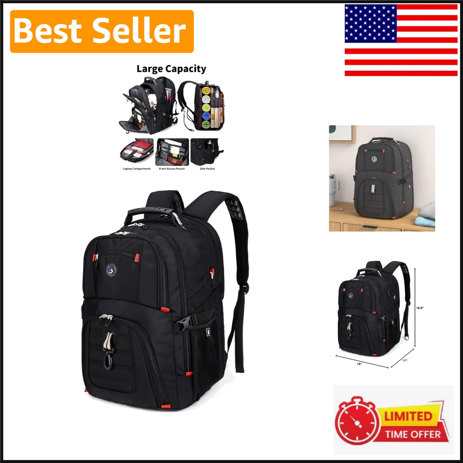Versatile 50L Waterproof Laptop Backpack for College & Travel - Fits 17 Inch