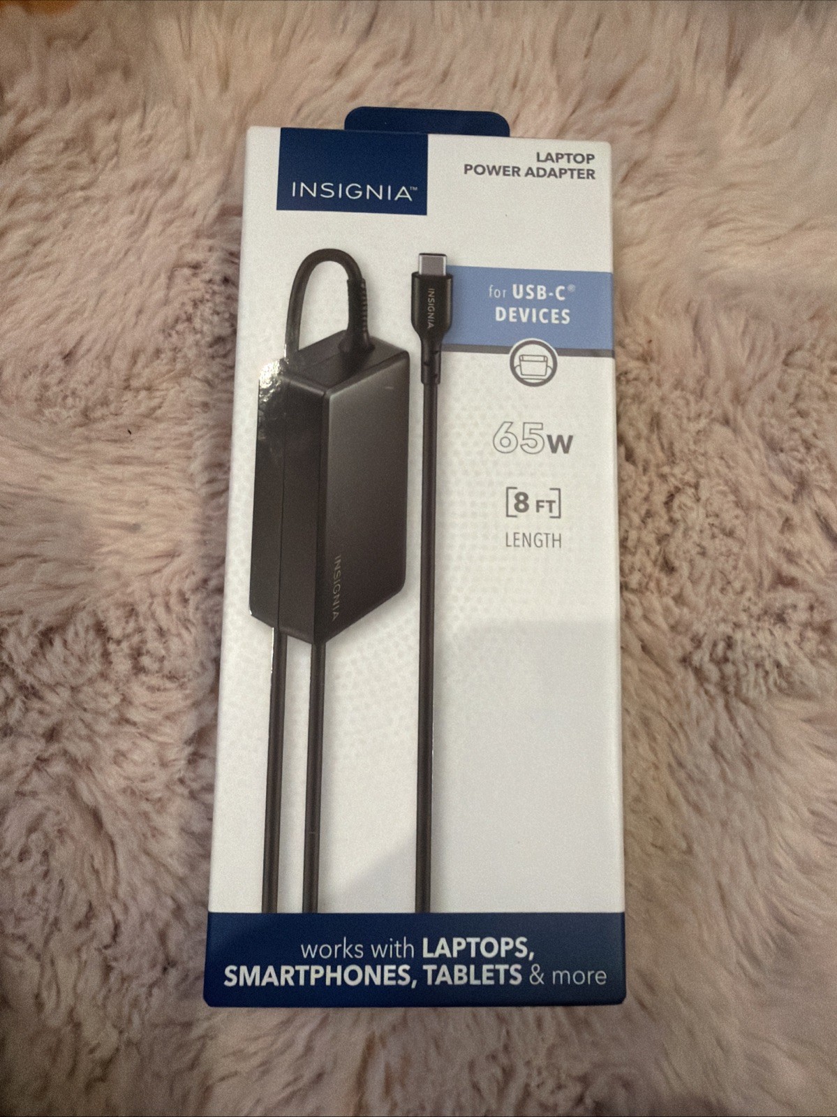 Insignia- 65W 8 ft. Laptop Power Adapter for USB-C Devices - Black -