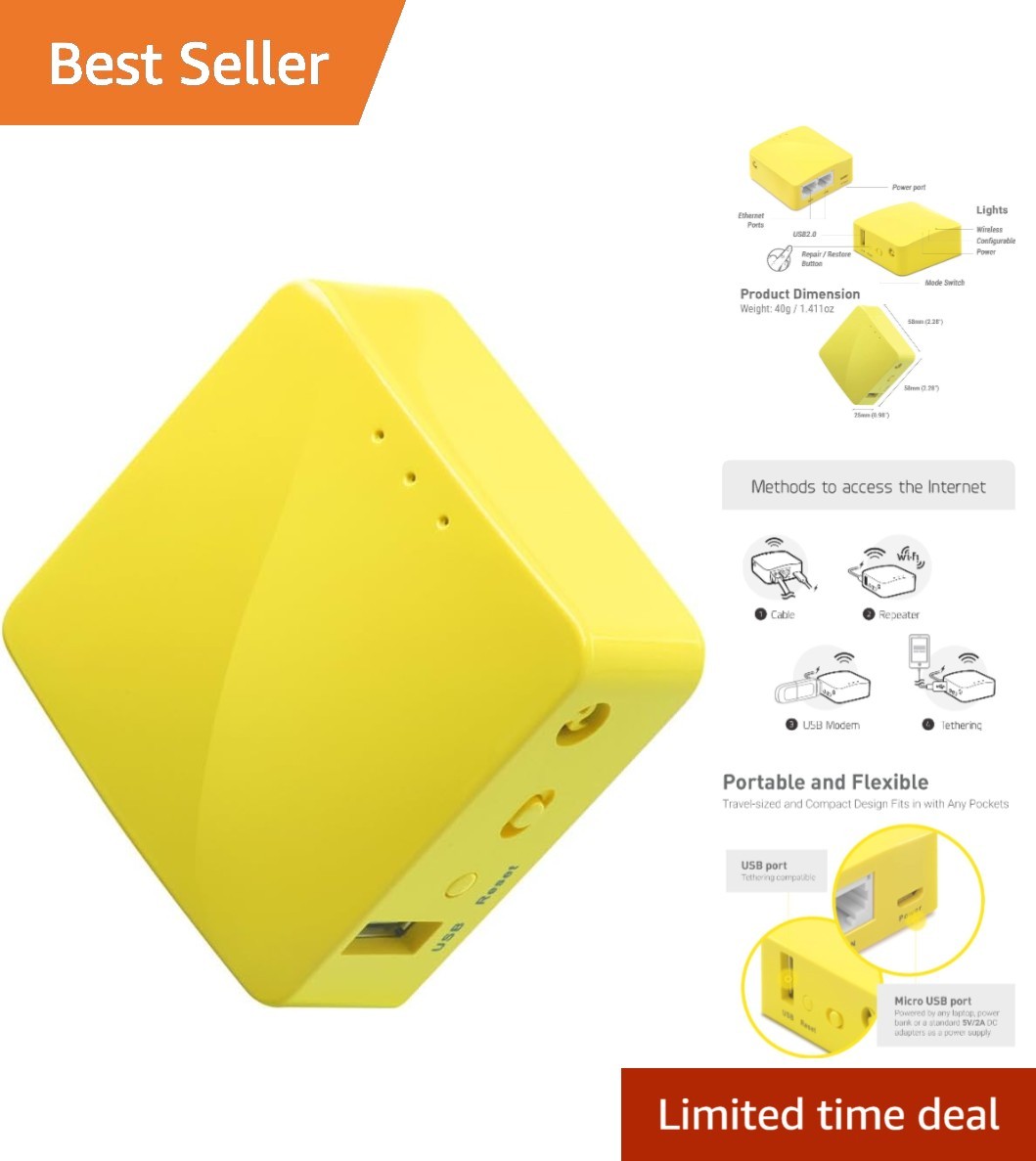 GL-MT300N-V2 Mango Portable Mini Travel Wireless Pocket VPN WiFi Router - 2X ...
