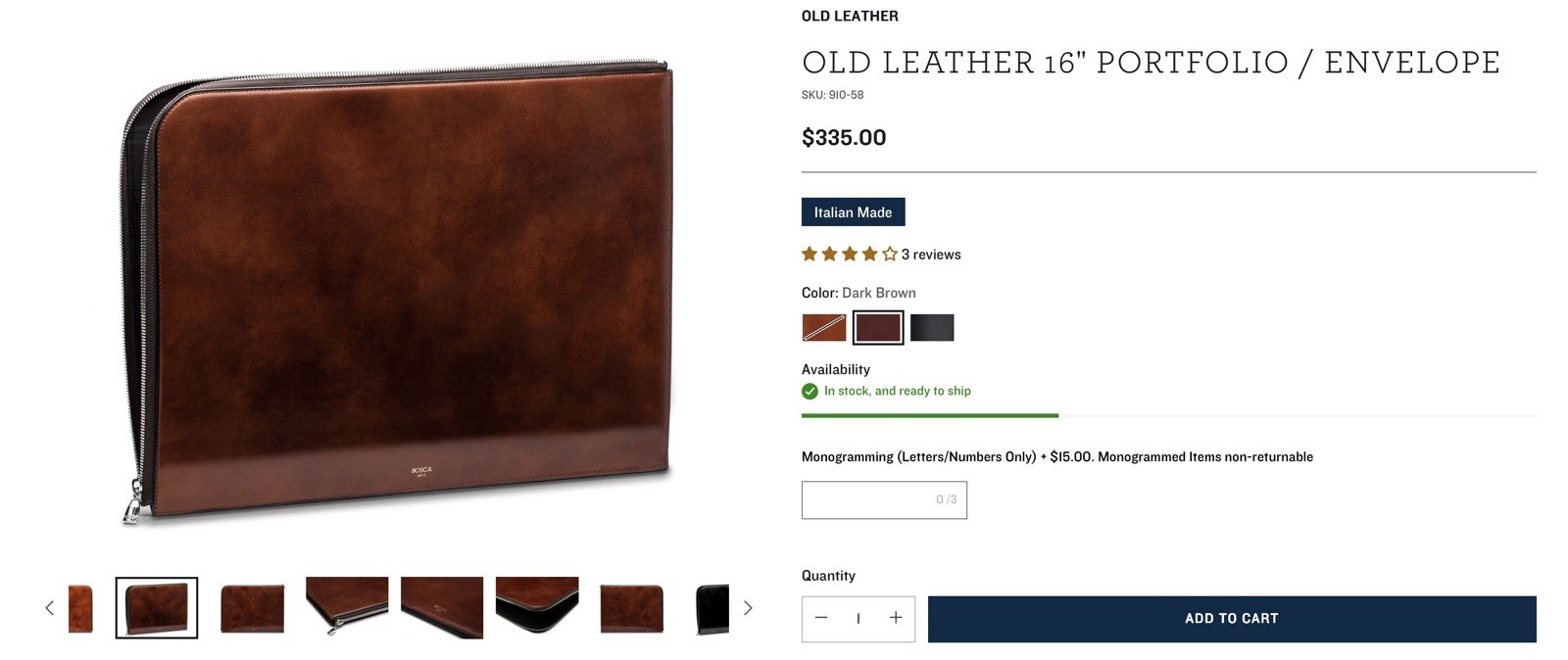 Bosca Old Leather Portfolio/Envelope 16 inch/Vintage/Italian Leather/Aged