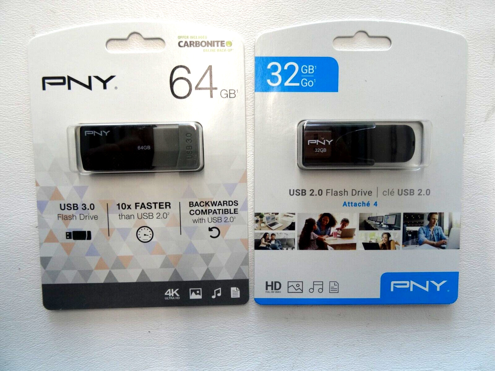 Lot of 2 PNY Flash Drives 64GB & Attache 4 32GB USB 3.1 - New