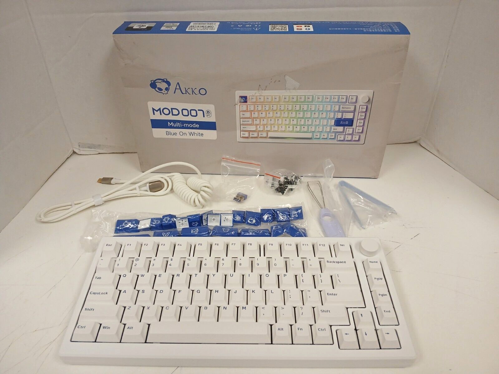 Akko MOD 007 Multi-mode Blue On White Mechanical Gaming Keyboard