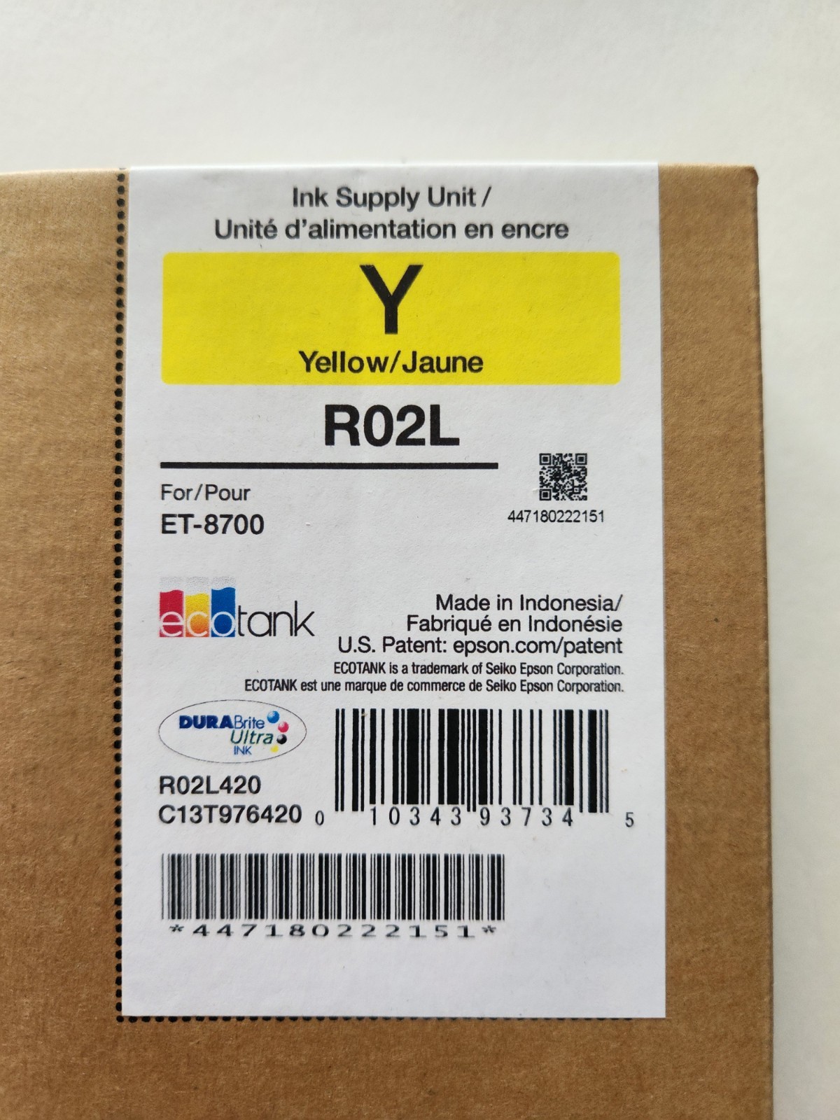 Epson ET-8700 Yellow Ink Pack R02L / R02L420 DURABrite Ultra Ink