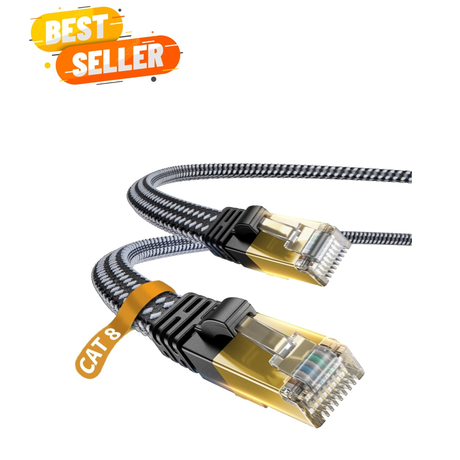 6.5ft Cat 8 Ethernet Cable - High Speed Nylon Braided for Network Professionals