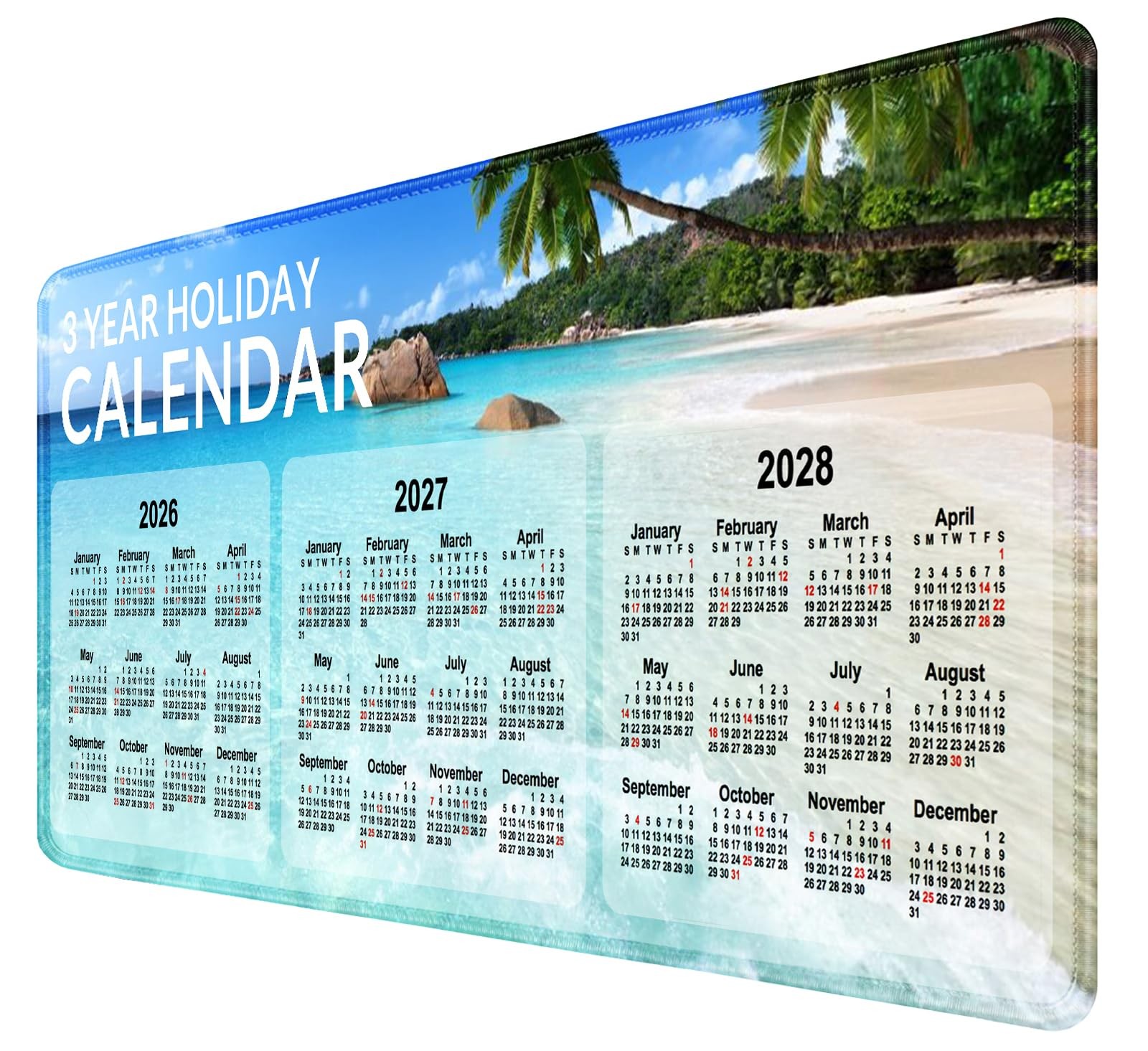 2026-2027-2028 Calendar with Holiday Black Extended Large Gaming Mouse Pad (3...