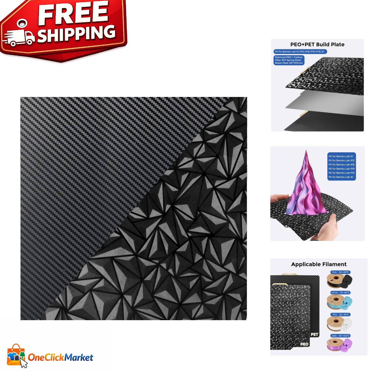 High-Quality Double-Sided Build Plate for 3D Printing - 257x257mm for Bambu Lab