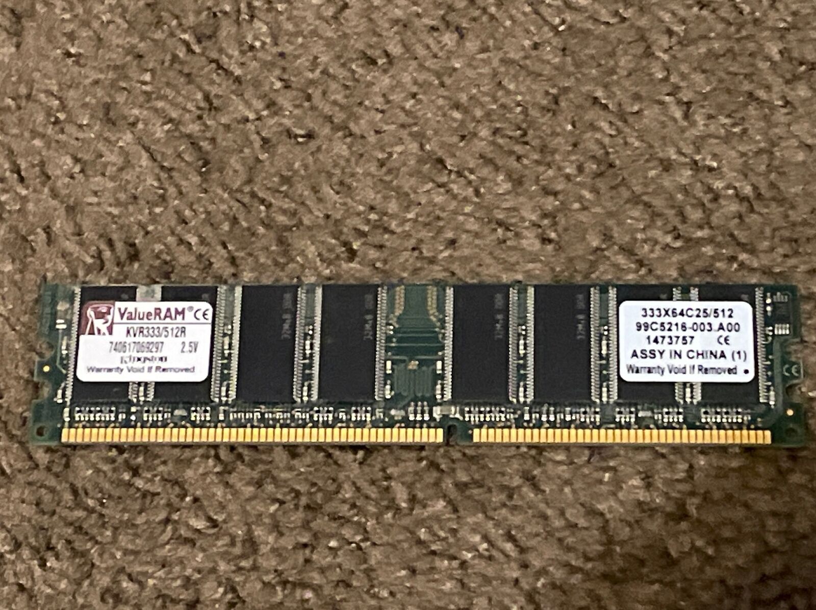 KINGSTON VALUE RAM KVR333/512R 512MB PC2700 333MHZ 184-PIN DDR MEMORY Used