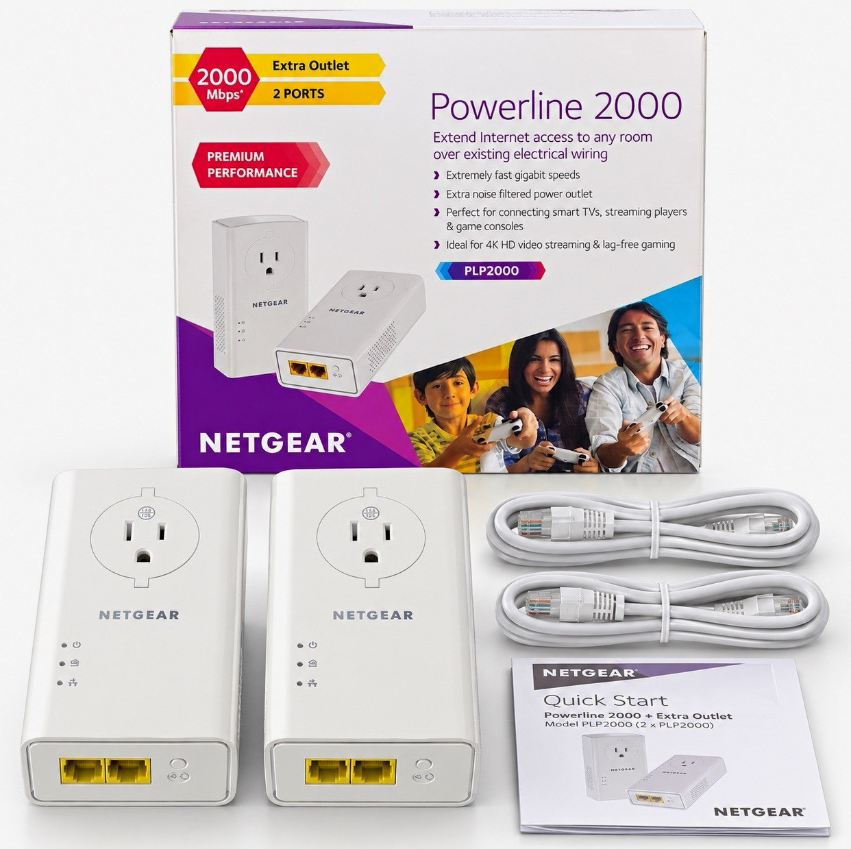 NETGEAR Powerline 2000 PLP2000 2-Port Gigabit Ethernet Adapter Kit Open Box
