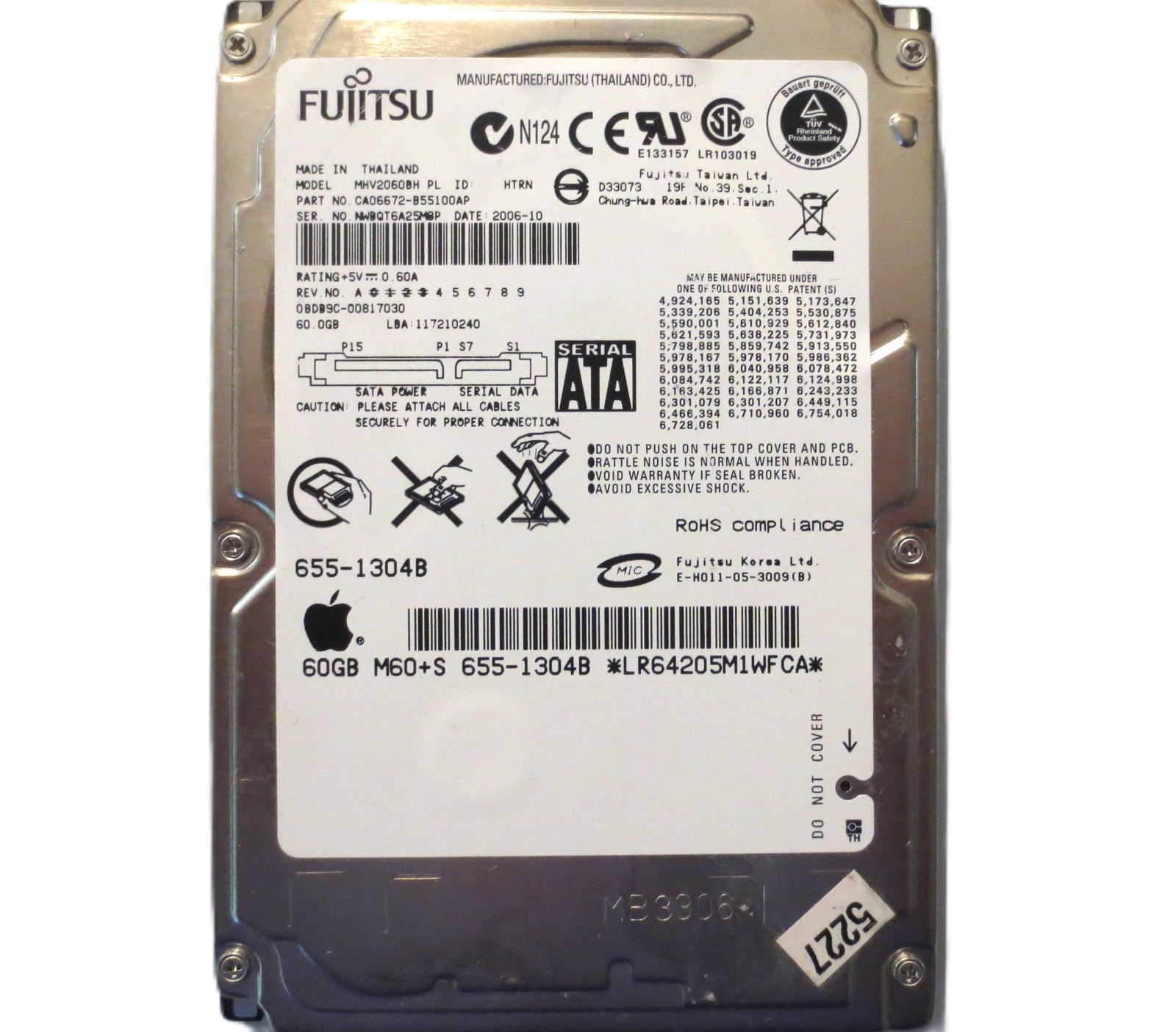MHV2060BH PL CA06672-B55100AP 0BDB9C-00817030 (NWB) Thailand 60gb Sata 2006