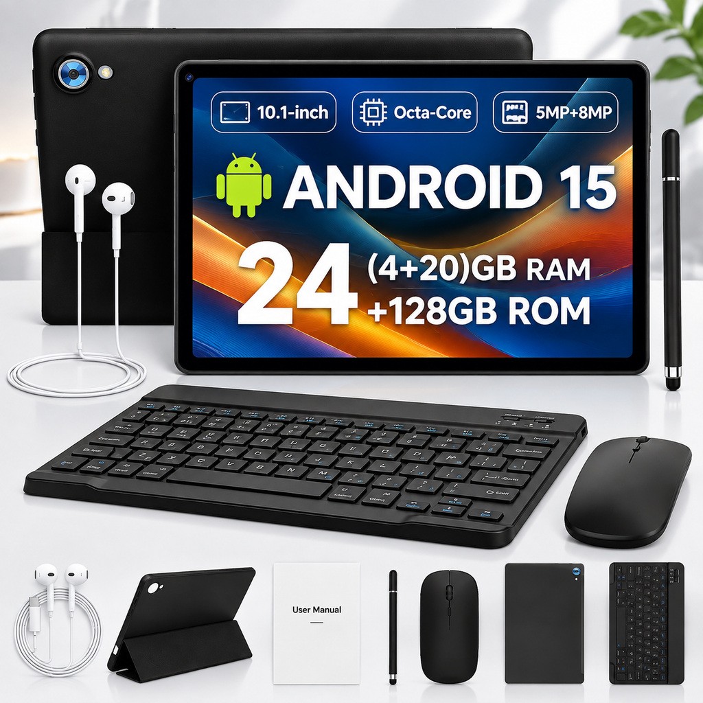 2026 Android 15 Tablet Bundle Case With Keyboard kit 128GB ROM Octa-Core 5G Wifi