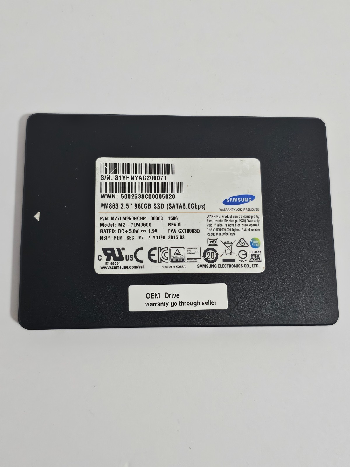 Samsung MZ7LM960HCHP-00003 960GB SSD 2.5" SATA 6.0Gbps MZ-7LM9600 100%