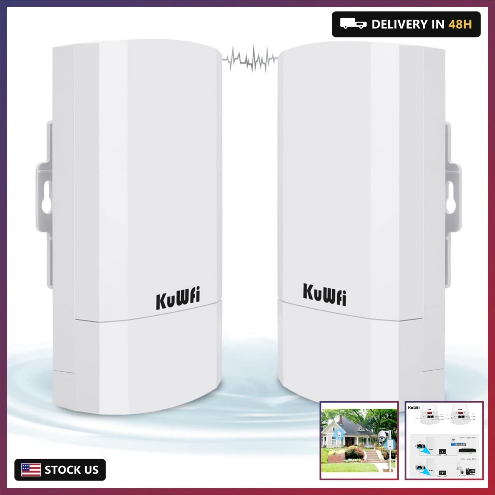 2-Pack 300Mbps Wireless Bridge Outdoor CPE WiFi Kit Point to Point