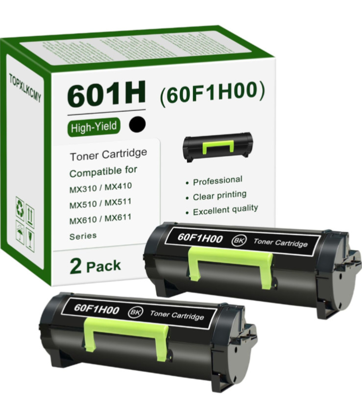 60F1000 2 Pack Black Toner Cartridge for MX310 MX410 MX510 MX511 MX610 MX611
