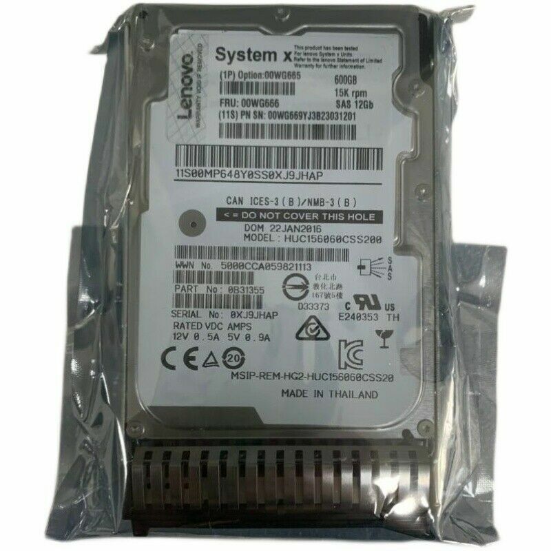 00WG665 00WG666 00WG669 FOR IBM 600 GB 15K 12GBPS SAS 2.5" Internal Hard Drive