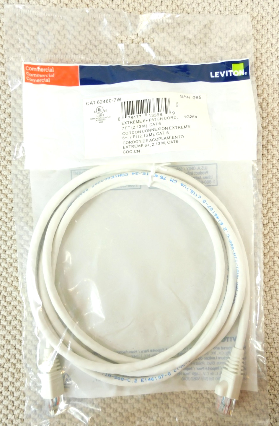 Leviton 62460-7W Patch Cord Stranded Cat6 High Impact, Fire-Retardant Plug - (8)