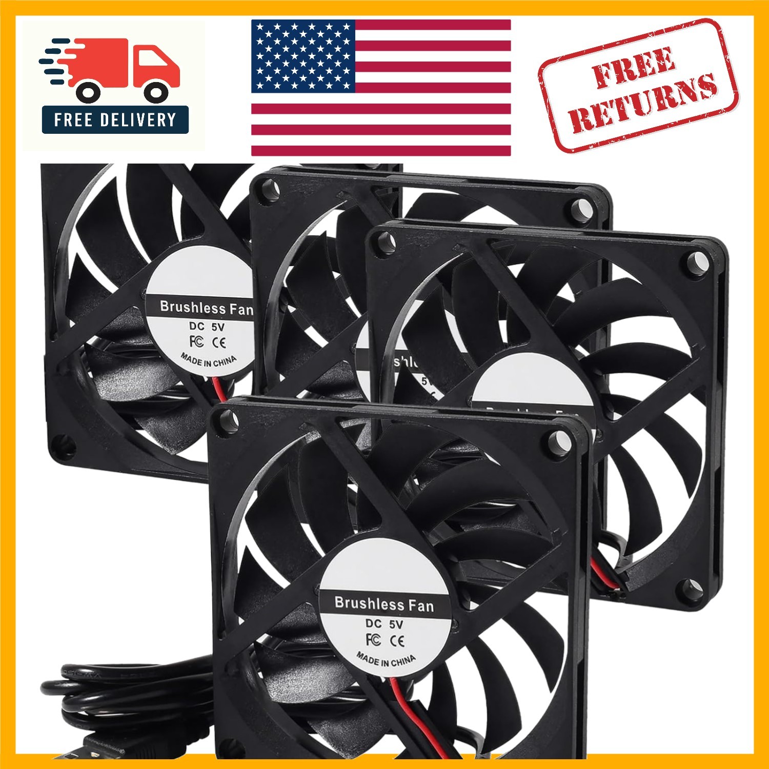 4 Pack 8010 USB Cooling Fans - High Efficiency 80x80mm for Silent Operation