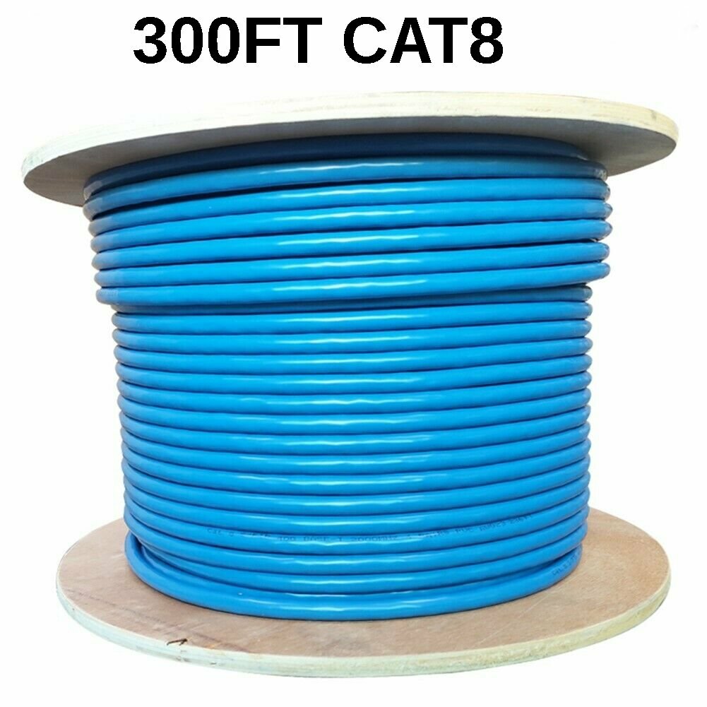 300FT CAT8 40Gbps 23AWG Network LAN Ethernet S/FTP Cable Spool Solid Wire Blue