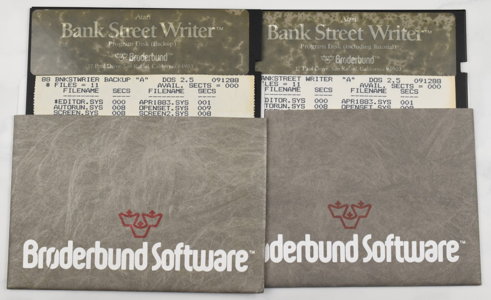 Broderbund Bank Street Writer 2 Discs Program & Backup Atari 1984 Collectible