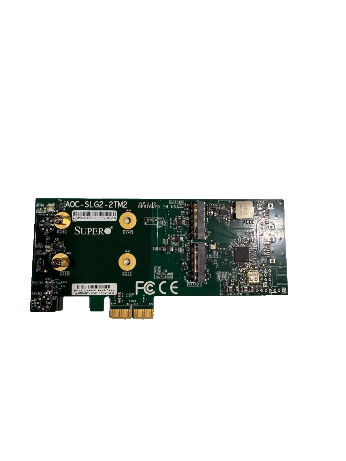 Supermicro AOC-SLG2-2TM2 M.2 SATA HW RAID1 PCIe Expansion Carrier Card