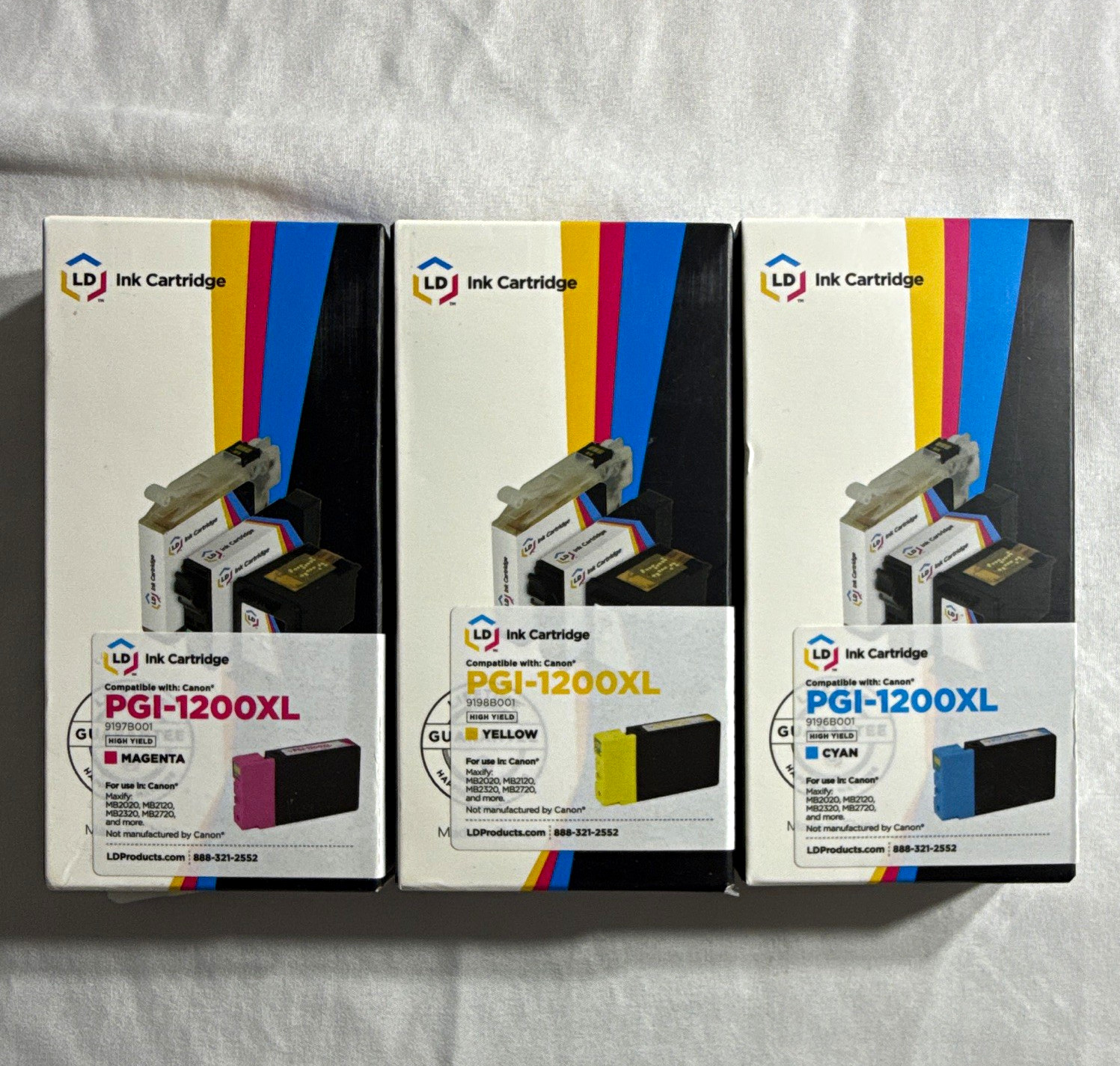 LD PGI-1200XL Compatible Ink Cartridges C/M/Y for Canon MB2020 MB2120 3 pack