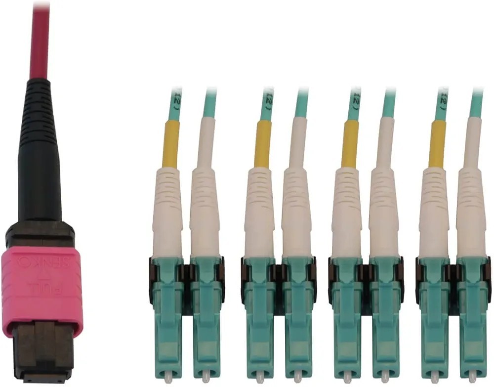 Tripp Lite Multimode Fiber Patch Cable, 50/125 OM4 MPO to 4X Switchable LC...