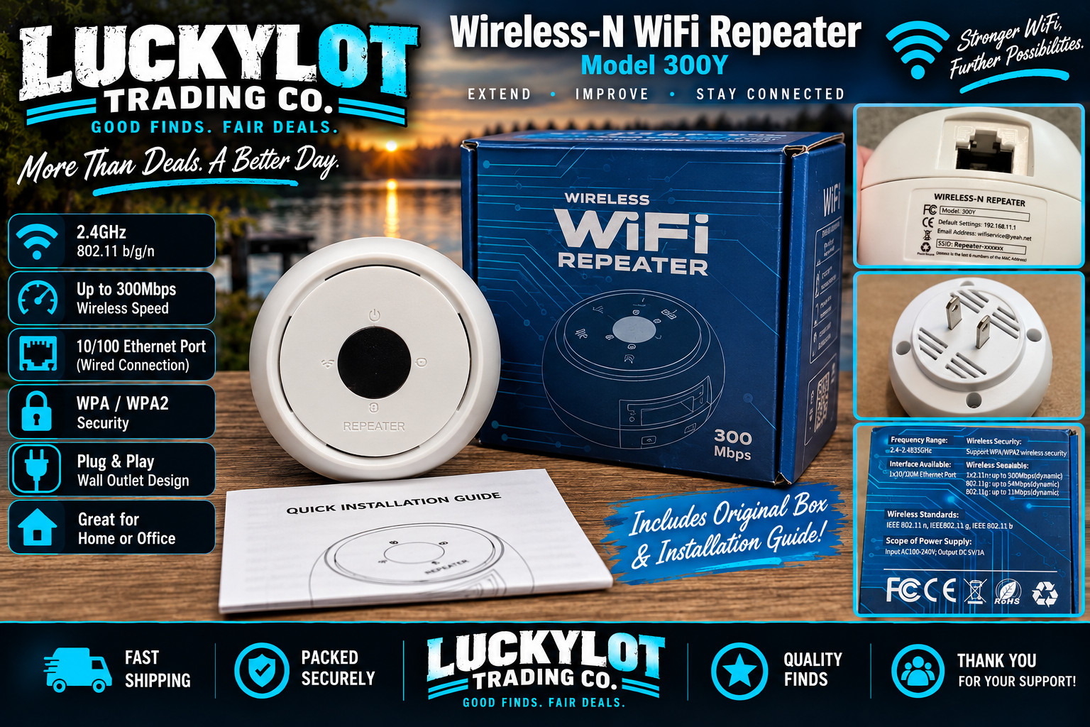 Wireless-N WiFi Repeater 300Mbps 2.4GHz Range Extender Ethernet Tested