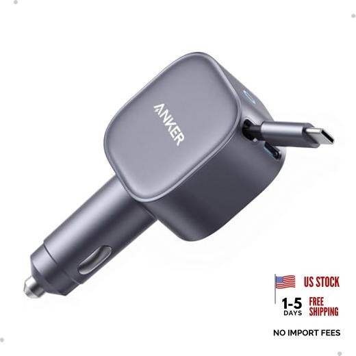 Retractable USB-C Car Charger, 75W Max Fast Charging with Built-in