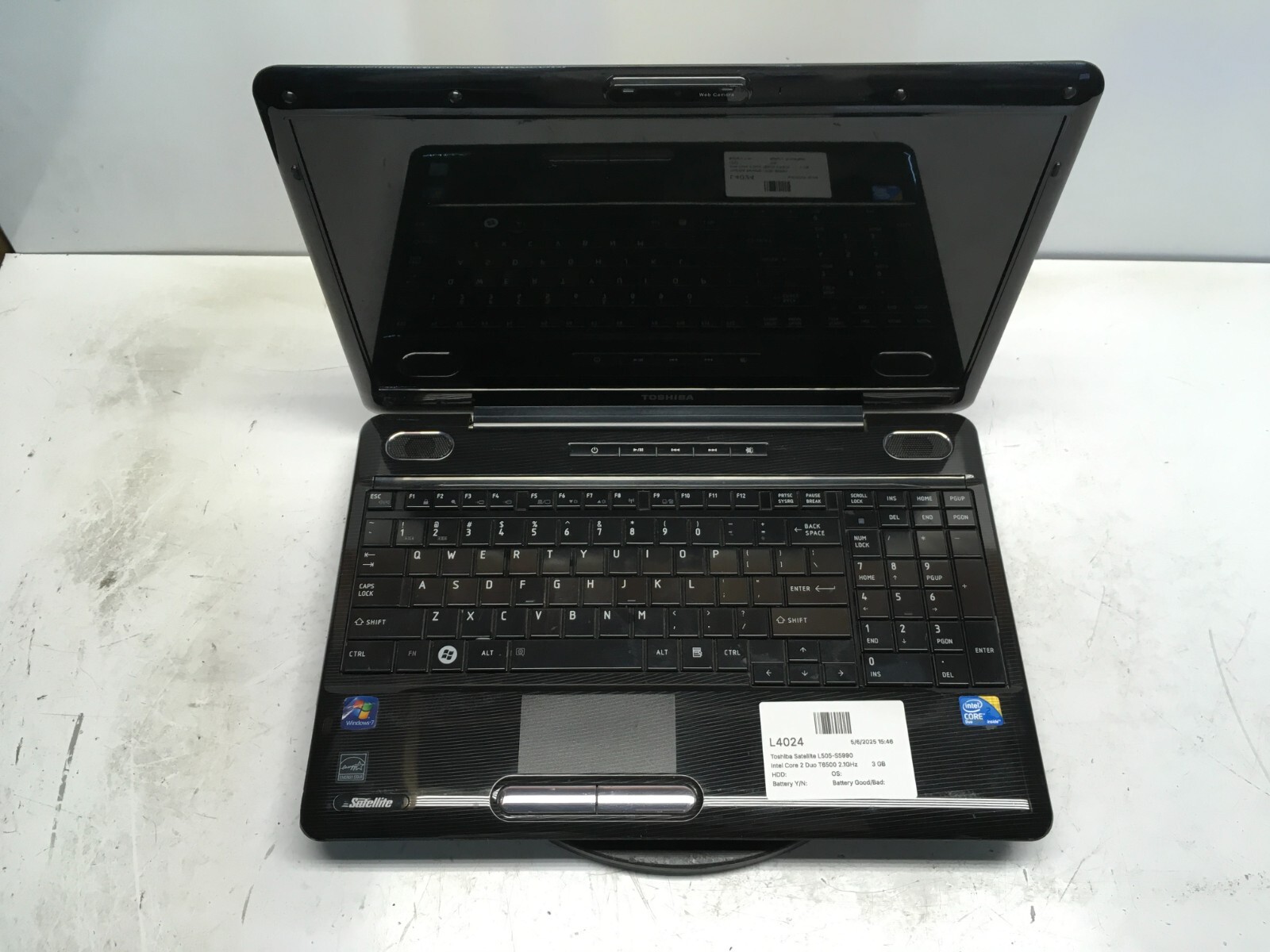 Toshiba Satellite L505-S5990 Intel Core 2 Duo T6500 2.1GHz 3 GB NO HDD No Batt