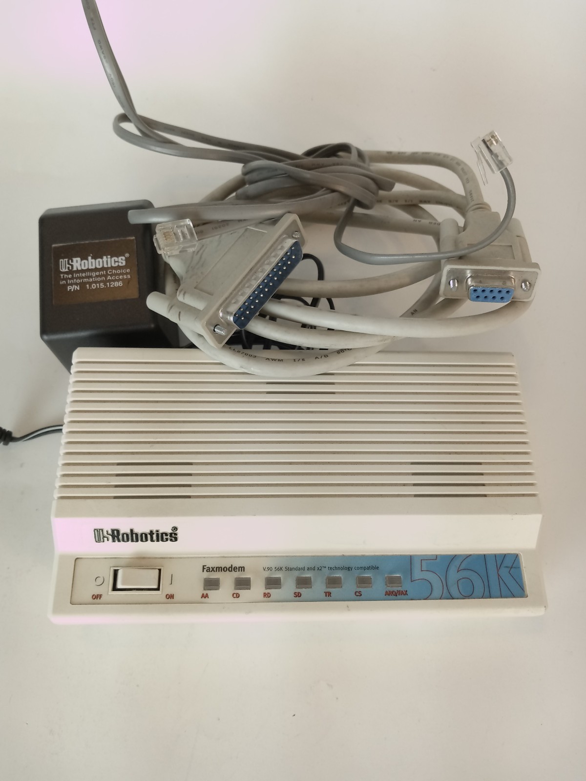 US Robotics 56k Fax Modem with AC Power adapter and cables Complete tested
