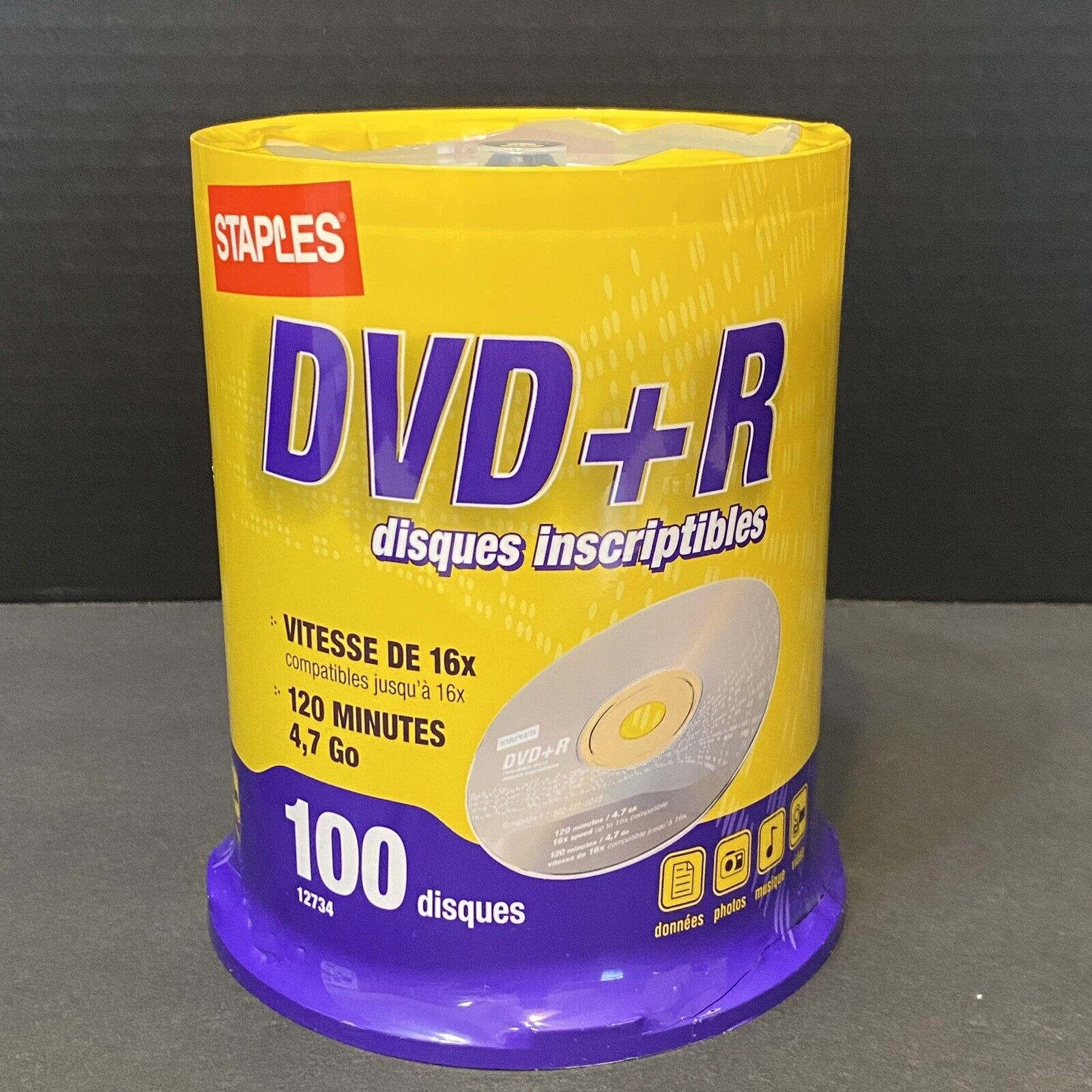 100 Staples DVD-R Recordable Discs 16x Speed 120 Minutes 4.7 GB NEW SEALED