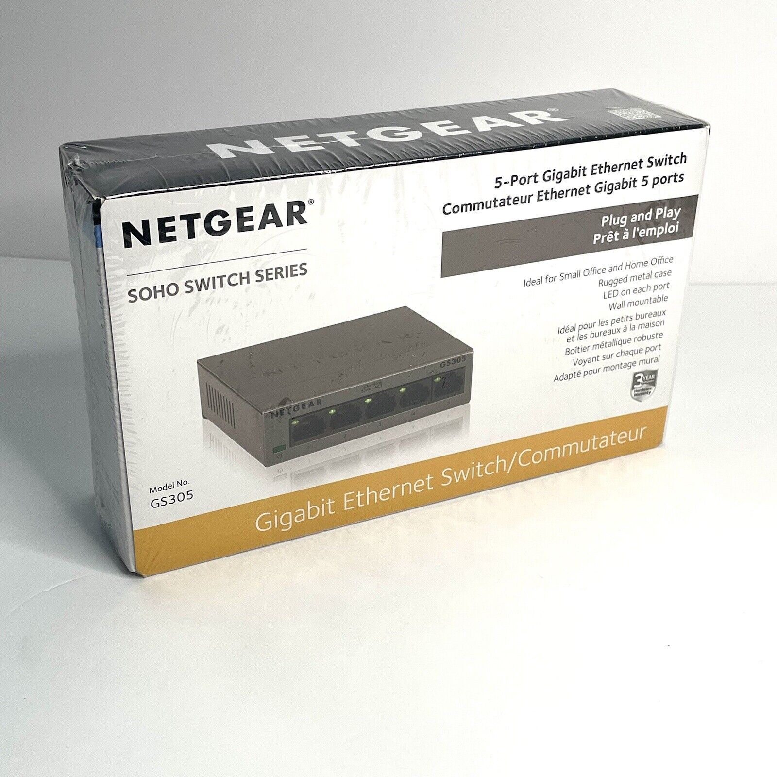 Netgear GS305 SOHO Switch Series, 5-Port Gigabit Ethernet Switch, New And Sealed