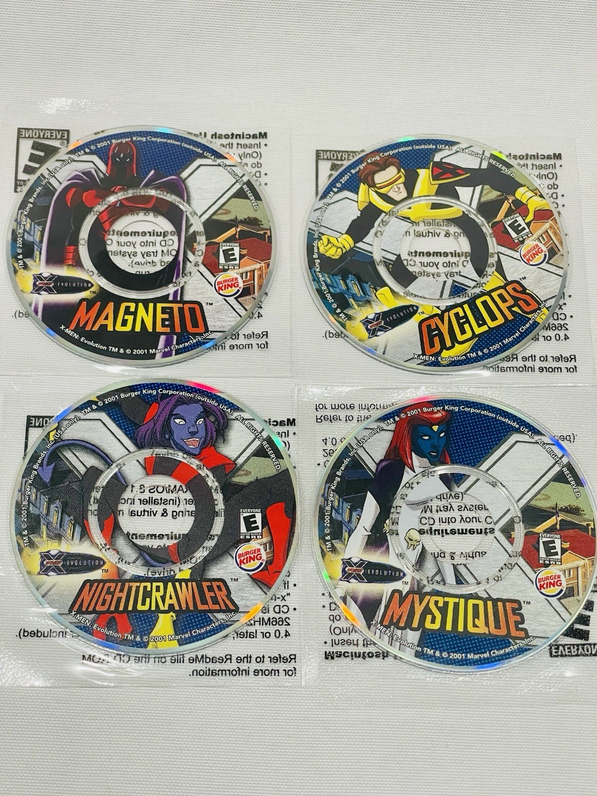 2001X-men Evolution Burger King CD-ROM Promo LOT OF4 Magneto Cyclops Mystique NC