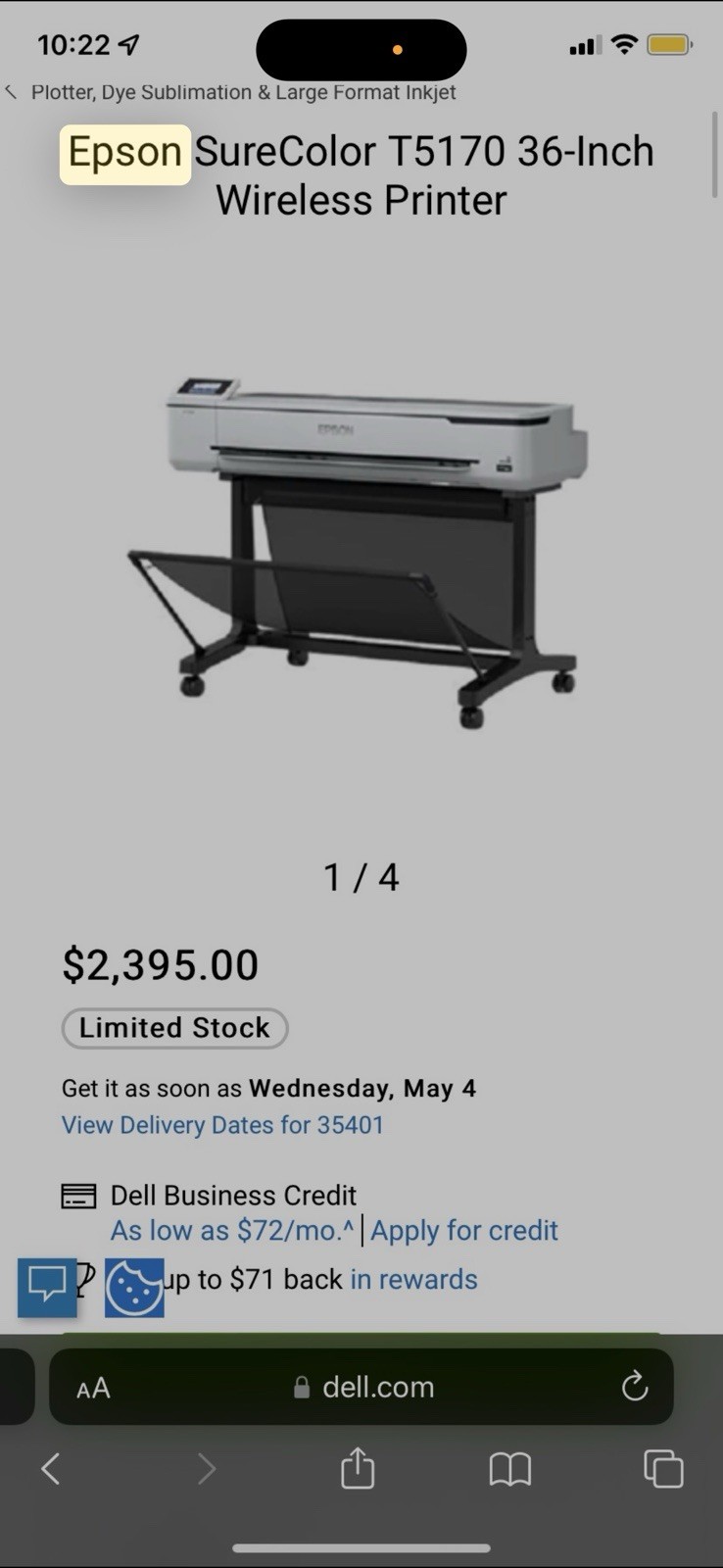 EPSON SureColor T3170x Large Format Printer - For Parts Not Working