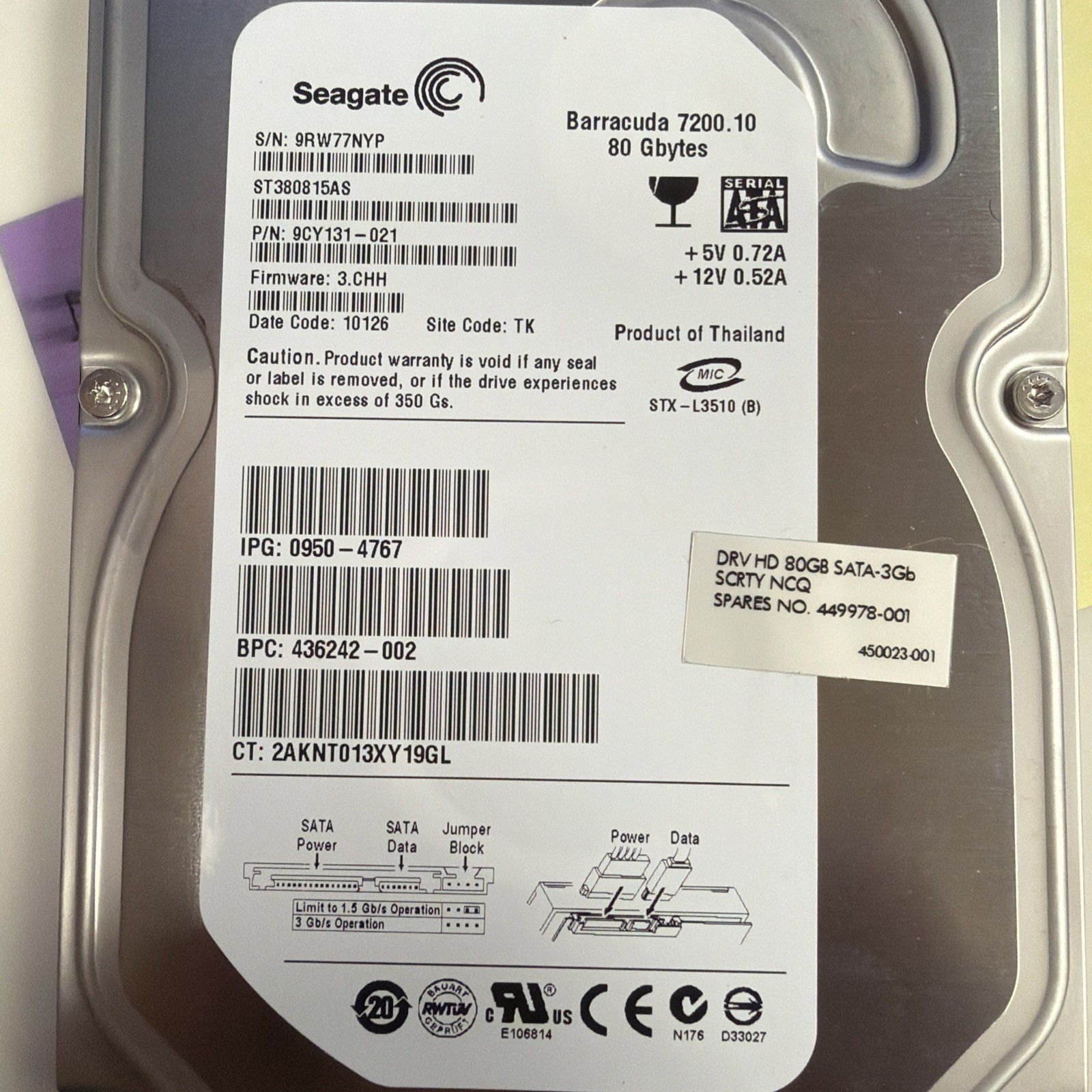 Seagate Barracuda 7200.9 80GB Internal 7200RPM 3.5" (ST3808110AS) HDD
