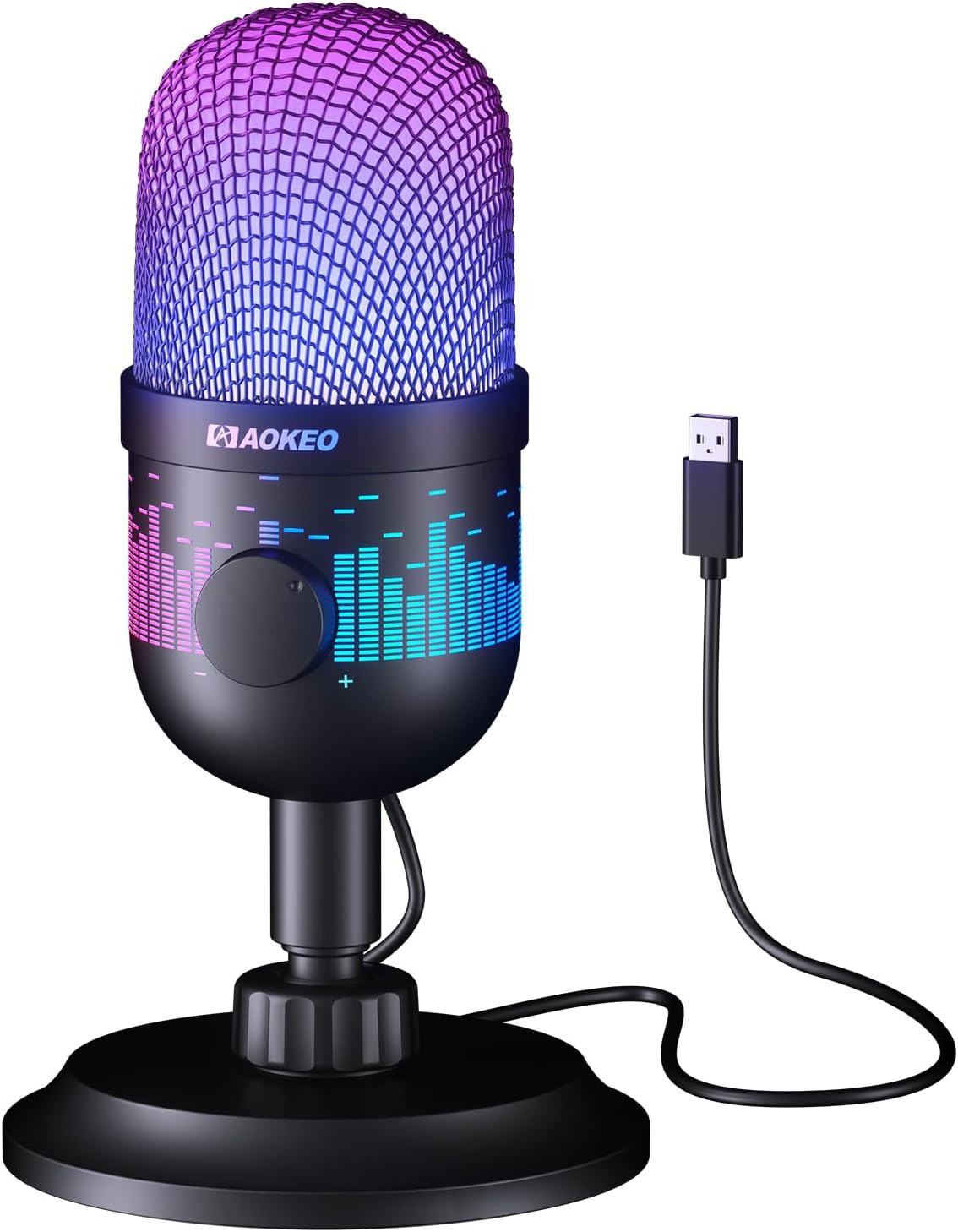 USB Gaming Microphone for PC Cardioid Mic with RGB Light for Streaming Podcast