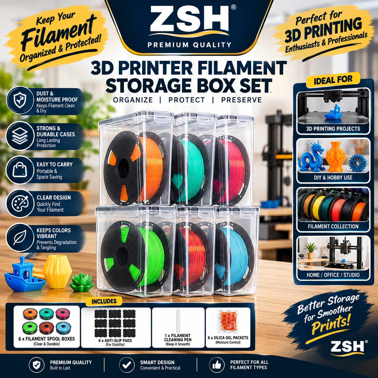 Filament Storage Box, 6 Pack, Clear, for 1KG SpoolsFilament Storage Box, 6 Pack,