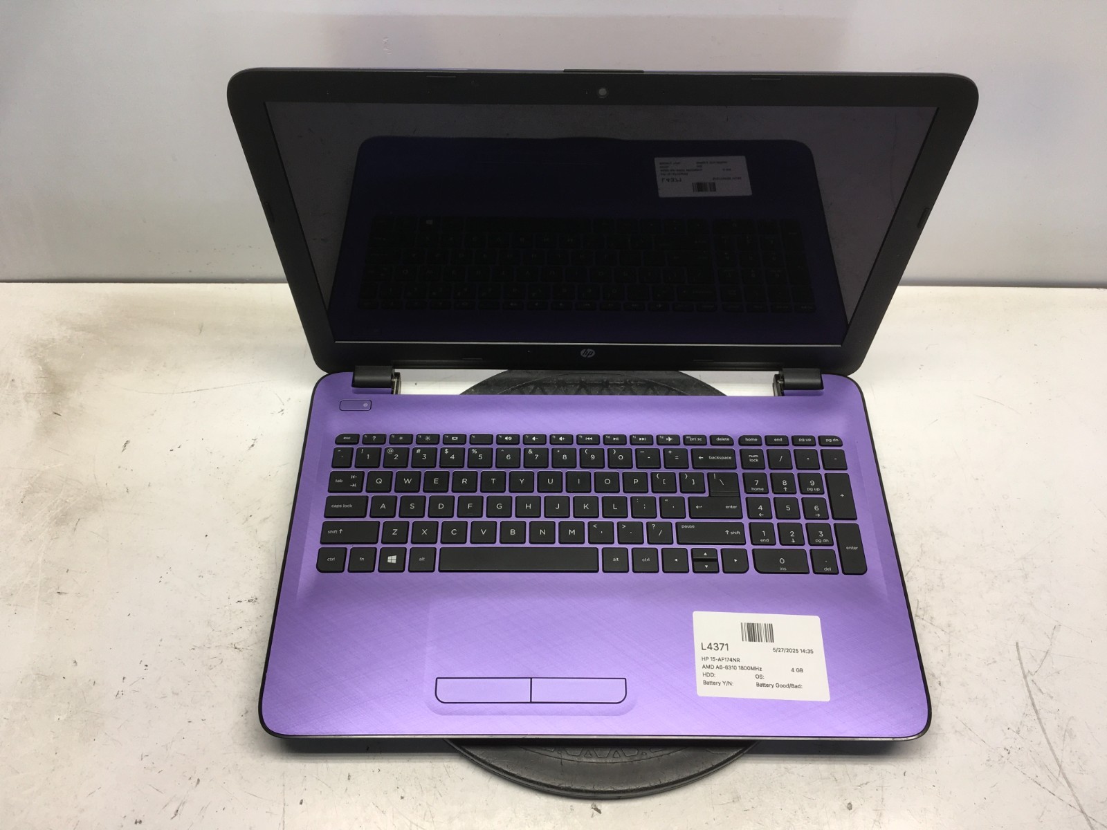 HP 15-AF174NR AMD A6-6310 1800MHz 4 GB NO HDD/Battery