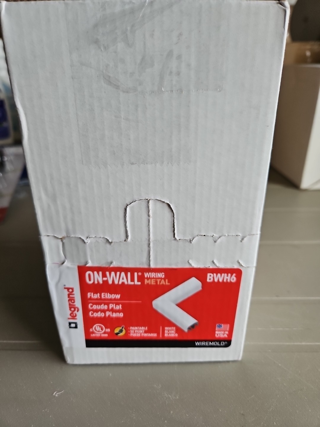 (5) Legrand Wiremold BWH6 On-Wall Flat Elbow Metal Surface Raceway White ~NEW~