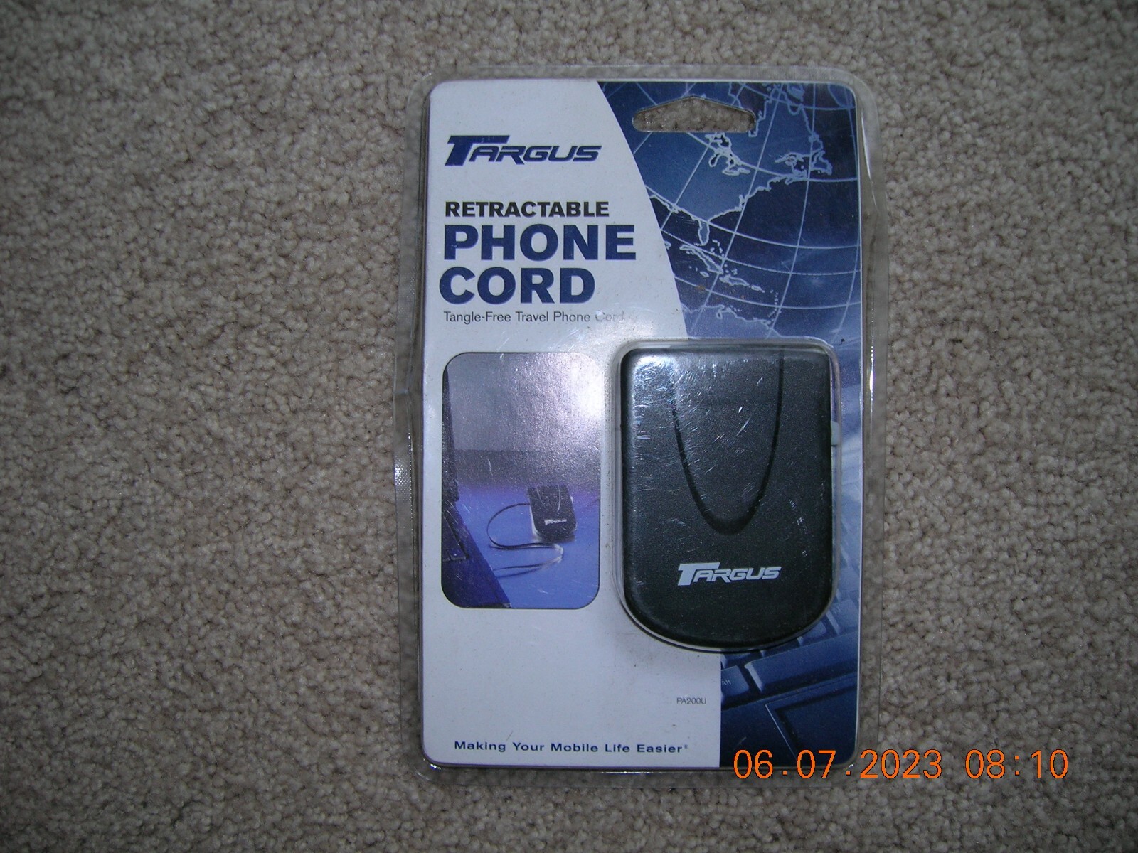 Targus Retractable Travel Phone Cord PA200U  (2) RJ-11 Connectors 8 Ft. New 2004