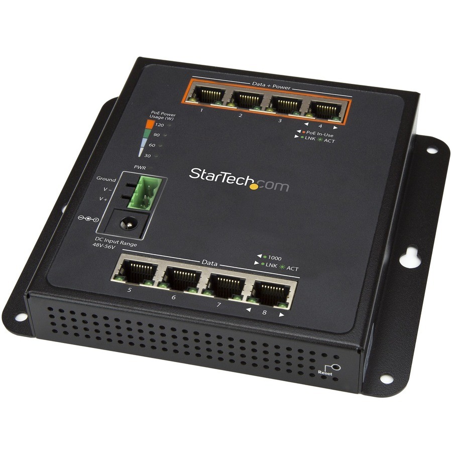 StarTech Industrial 8 Port Gigabit PoE Switch, 4 x PoE+ 30W, Power Over Ethernet