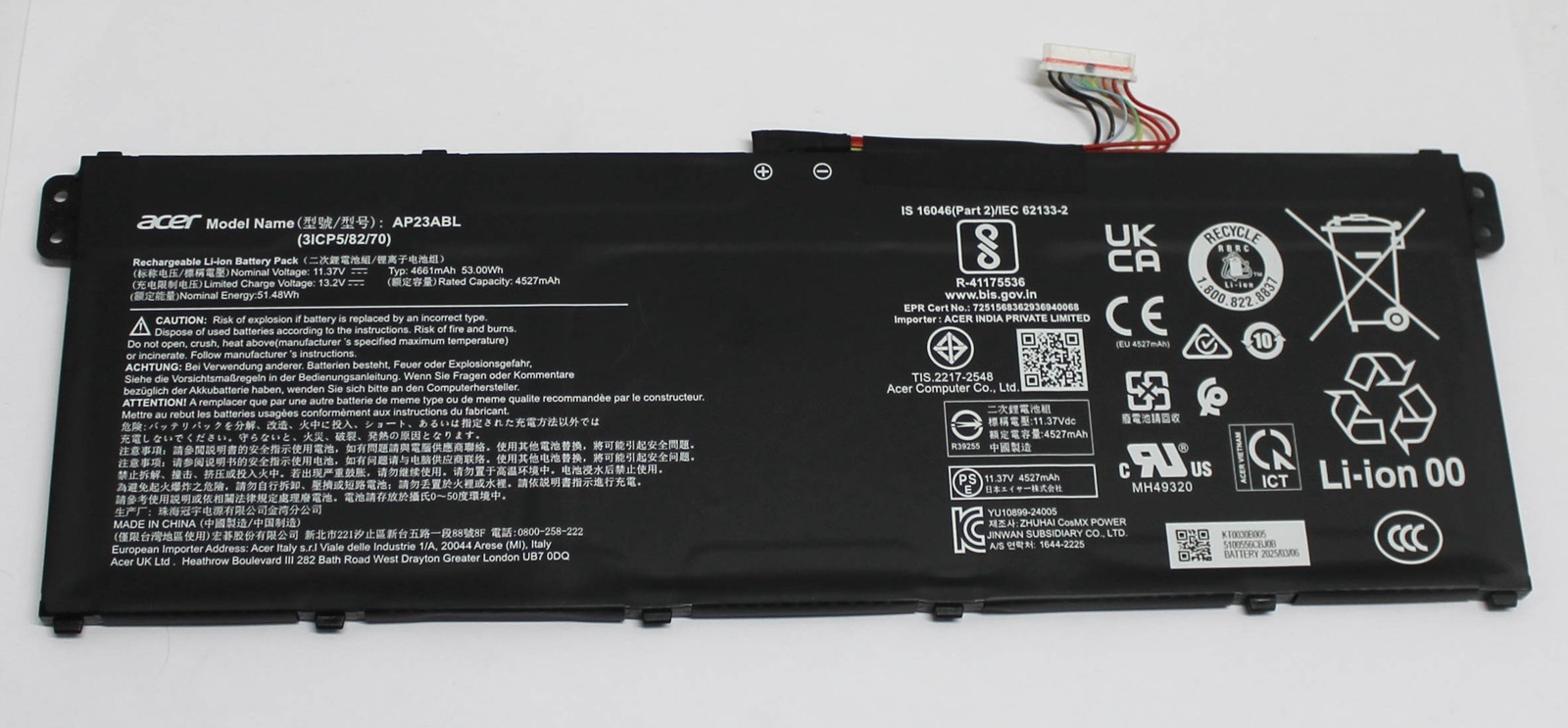 KT.0030B.005 ACER BATTERY 53WH 4661MAH 11.37V 3S1P CHROMEBOOK PLUS 514 GRADE A