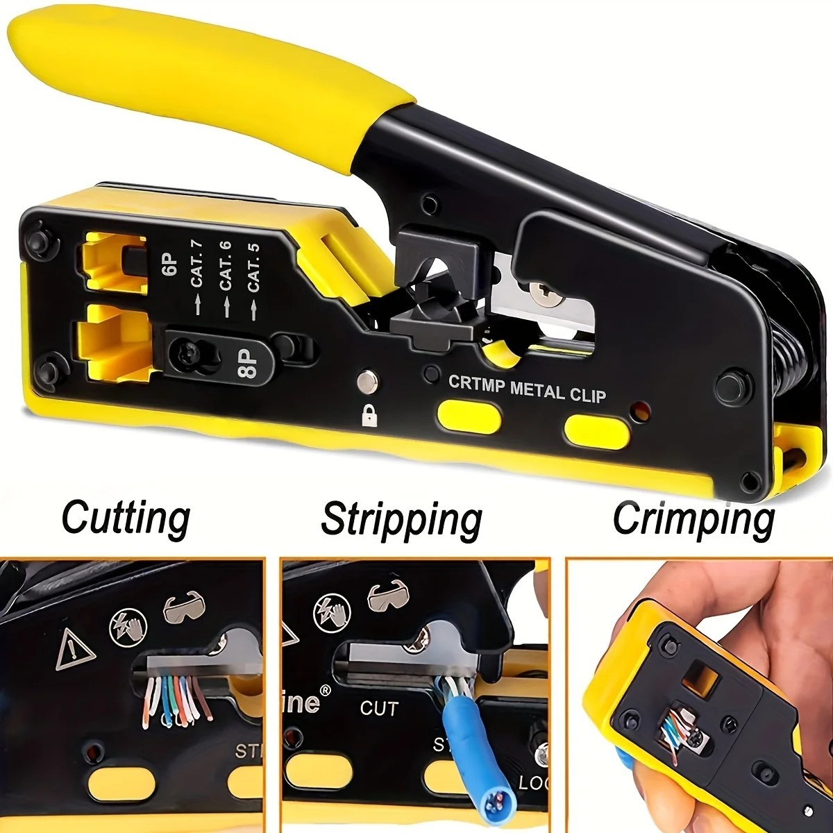 RJ45 Crimp Ethernet Pass through Crimper Crimp Tool Kit Network Cat5 Cat6 Cat7