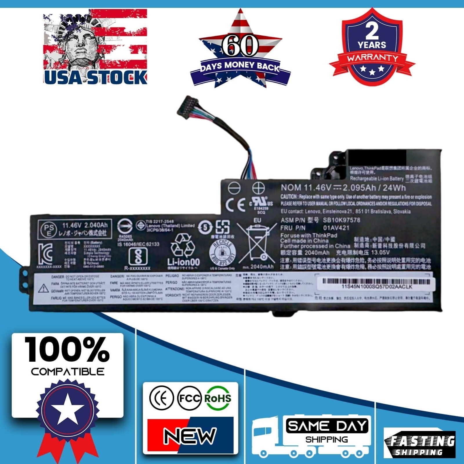 New Genuine OEM 01AV421 01AV419 Battery for Lenovo ThinkPad T460 T470 T480 T570