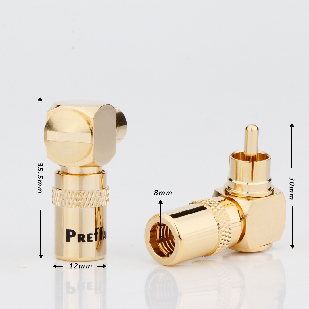 4PCS Gold Plated Copper Angled RCA Plug Male Connector Screws locking
