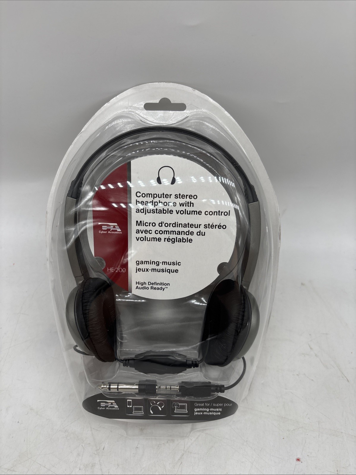Cyber Acoustics HE-200 Computer Stereo Headphones Volume Control Over Ear